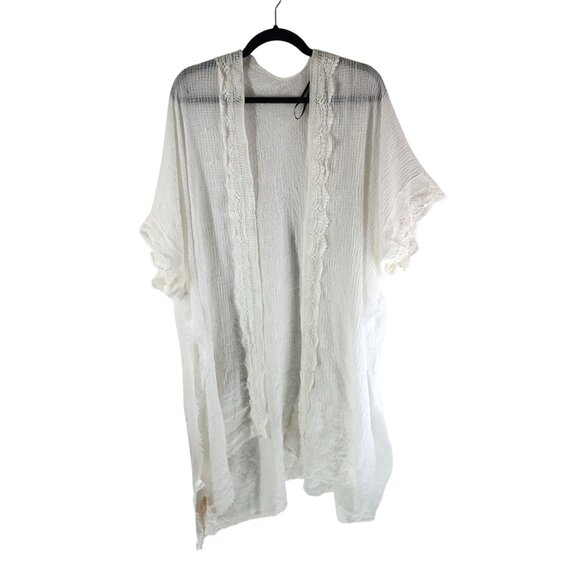 Twig & Arrow Poncho Swim Cover Thin Knit Fringe Crochet White OS - Picture 1 of 6